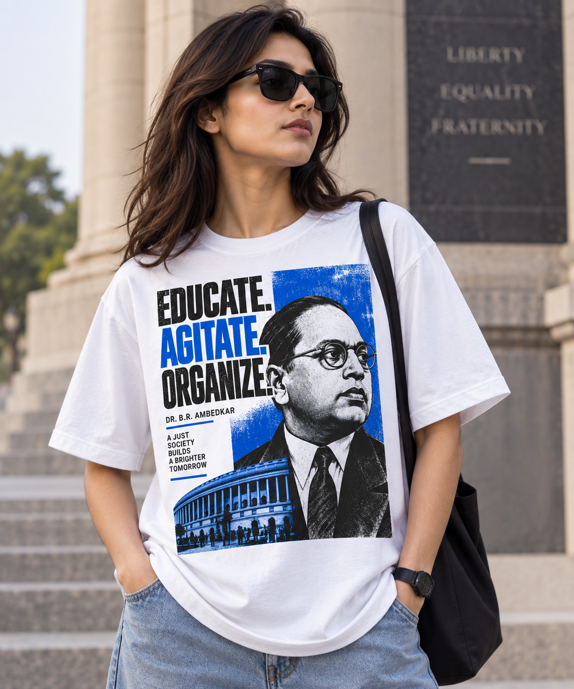 Educate. Agitate. Organize. — Ambedkar Graphic Tee | White