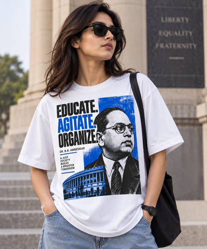 Educate. Agitate. Organize. — Ambedkar Graphic Tee | White