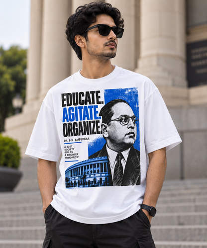 Educate. Agitate. Organize. — Ambedkar Graphic Tee | White