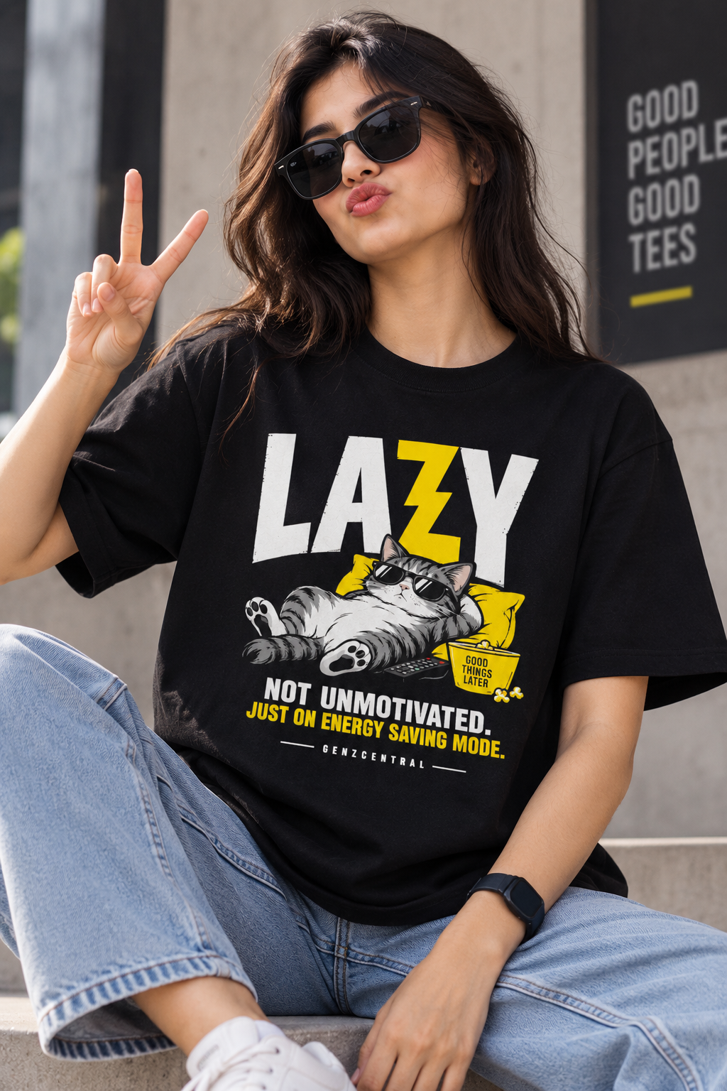 Lazy — Energy Saving Mode Graphic Oversized T-Shirt