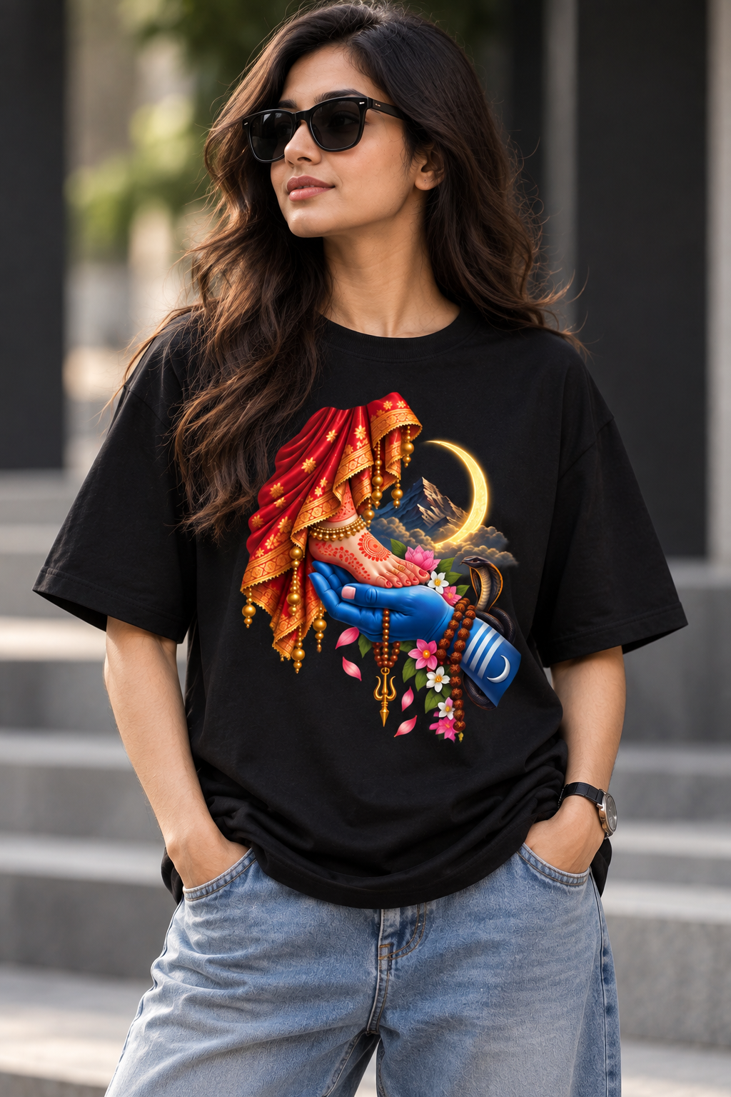 Shiva & Parvati — Divine Balance Graphic Oversized T-Shirt